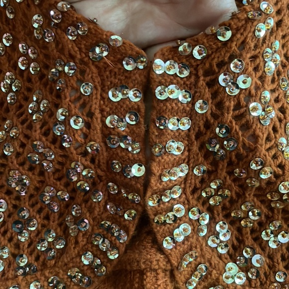 Anthropologie sequined bolero shrug burnt orange rust cotton Medium - Picture 11 of 11
